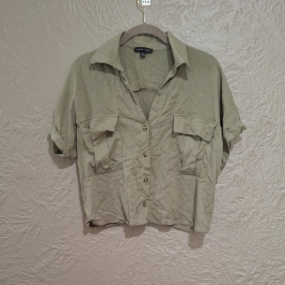 Moa Moa Wome'sOlive Button-Down Shirt Size L - Picture 1 of 9